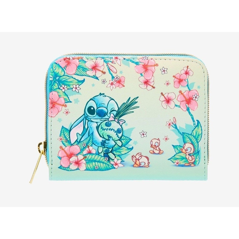 NEW! Loungefly Disney Stitch and Scrump & Ducklings Florals Teal Zip WALLET!